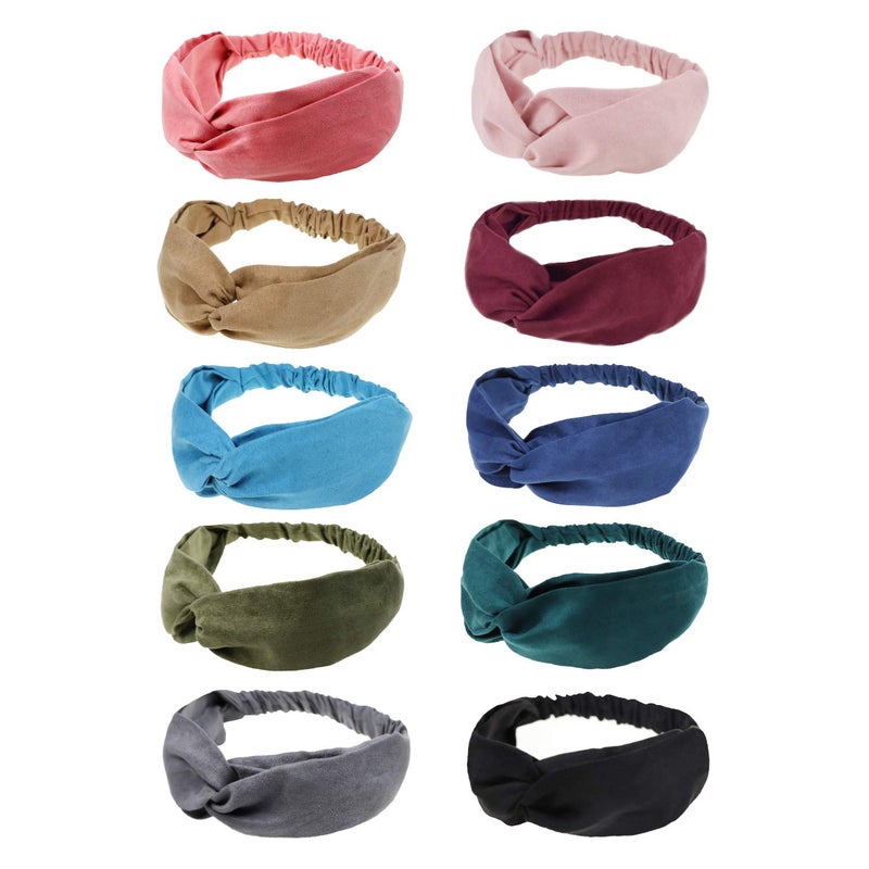DRESHOW 10 Pack Boho Headbands for Women Girls Elastic Back Criss Cross Hair Band Twisted Head Wrap Solid Hair Accessories - Image 2